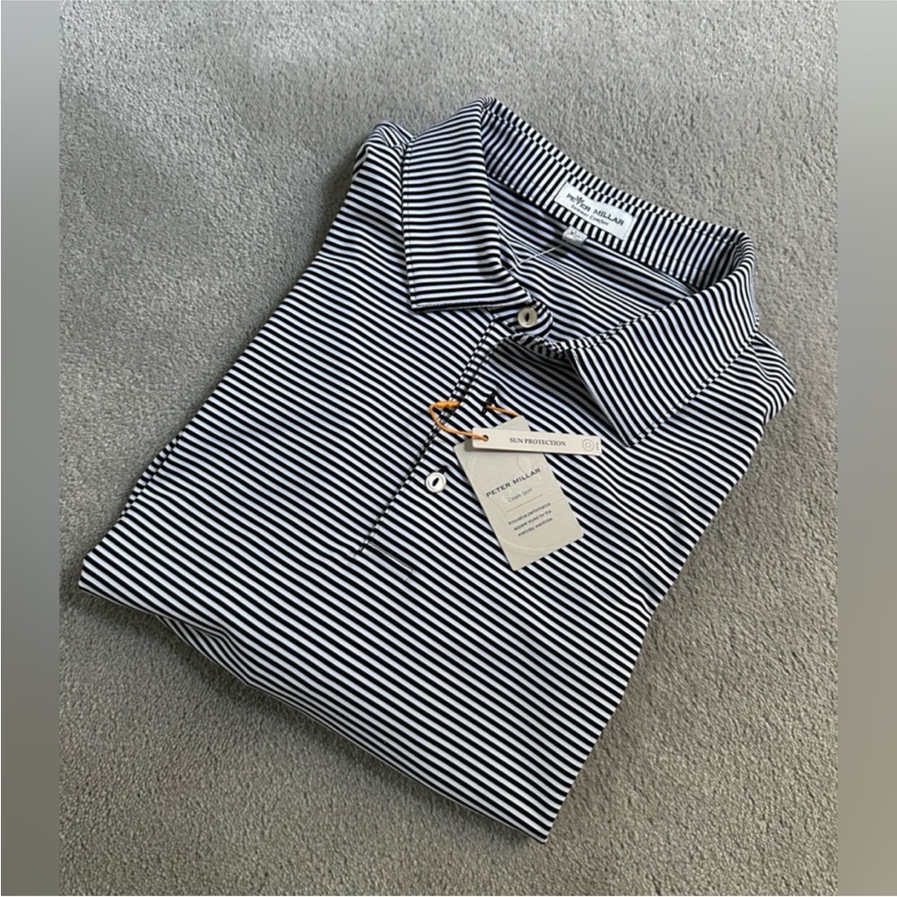 Peter Millar Navy and White Striped Polo